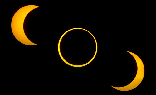 Fotografía del eclipse anular de Sol observado desde la franja de anularidad en la UNAL Sede Palmira. Foto: transmisión sede Palmira